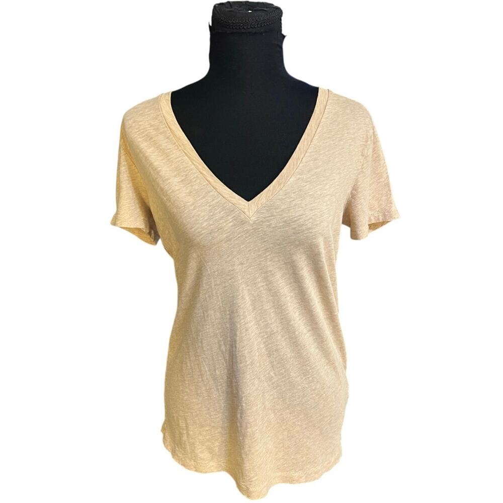 J. Crew Vintage Cotton Light Tan V Neck Short Sleeve T-shirt Size M